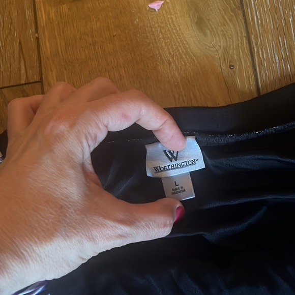 Worthington pleated skirt purple size L, elastic waist asymmetrical high low - Picture 9 of 11